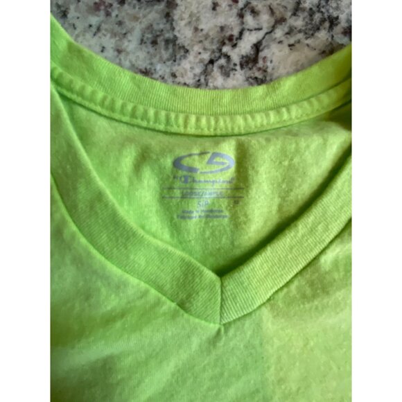 Champion Womens T-Shirt Small Neon Green V-Neck Short Sleeve Cotton Athleisure - Picture 4 of 8